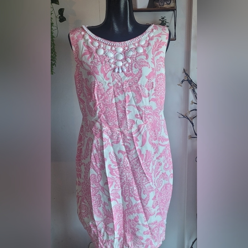 Jessica Howard Pink Paisley Linen Blend Sleeveless Dress Size 16